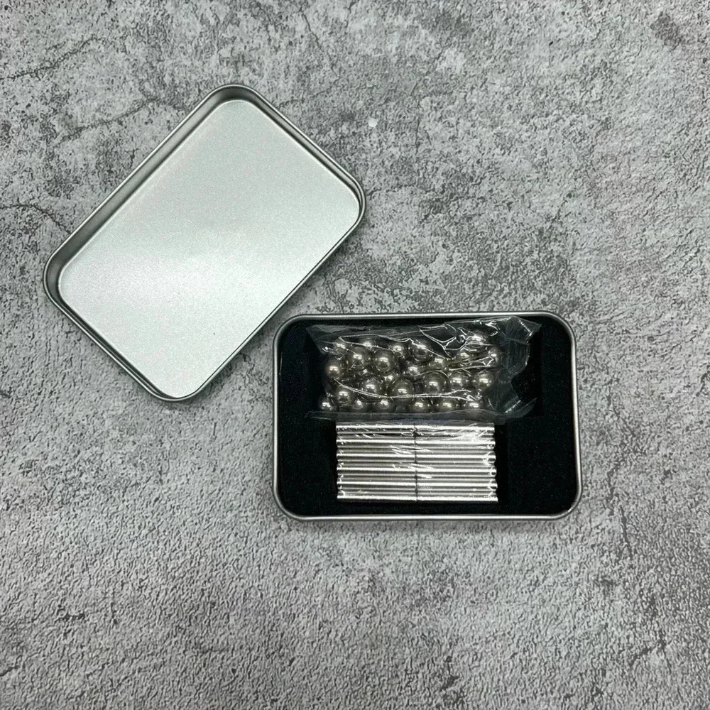 64 PIECE FIDGET MAGNETIC BALLS/BARS 28 PIECE  BALLS/36 PIECE BARS IN TIN BOX NIB